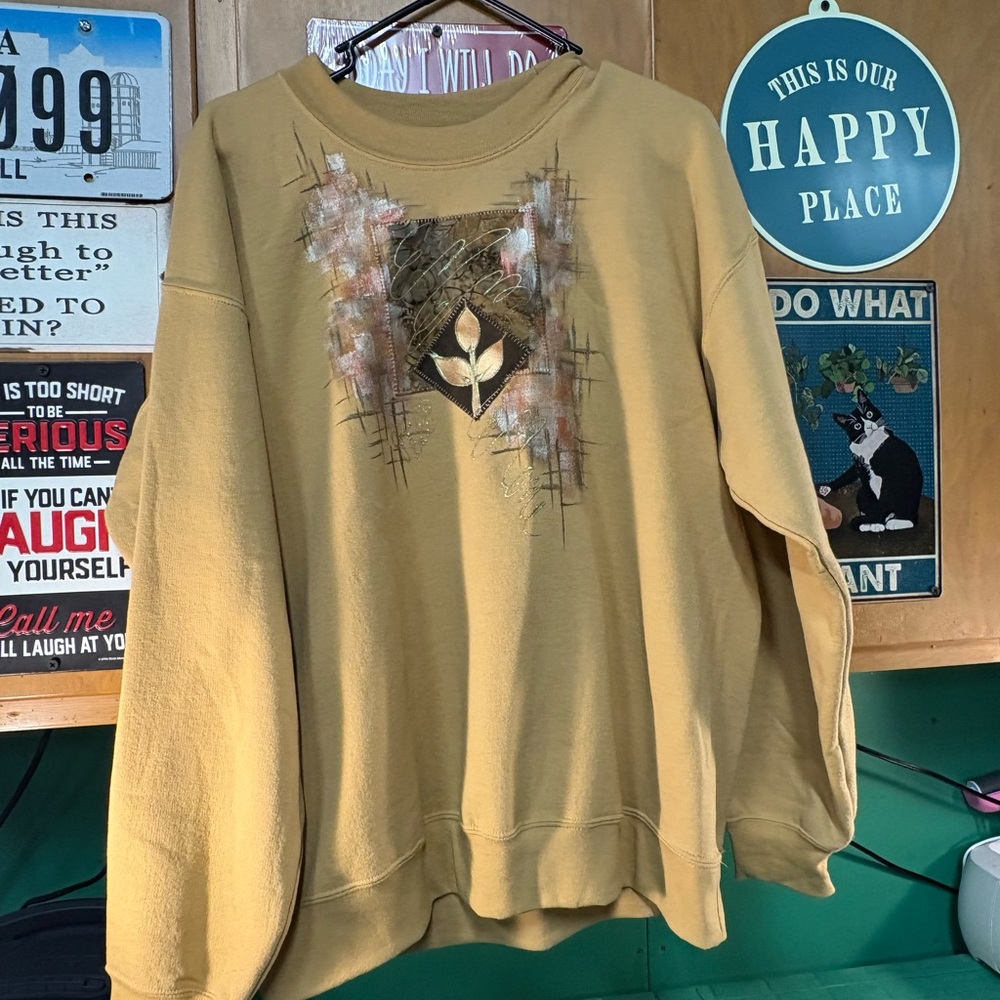 Gildan Mustard Sweatshirt with Artistic Design